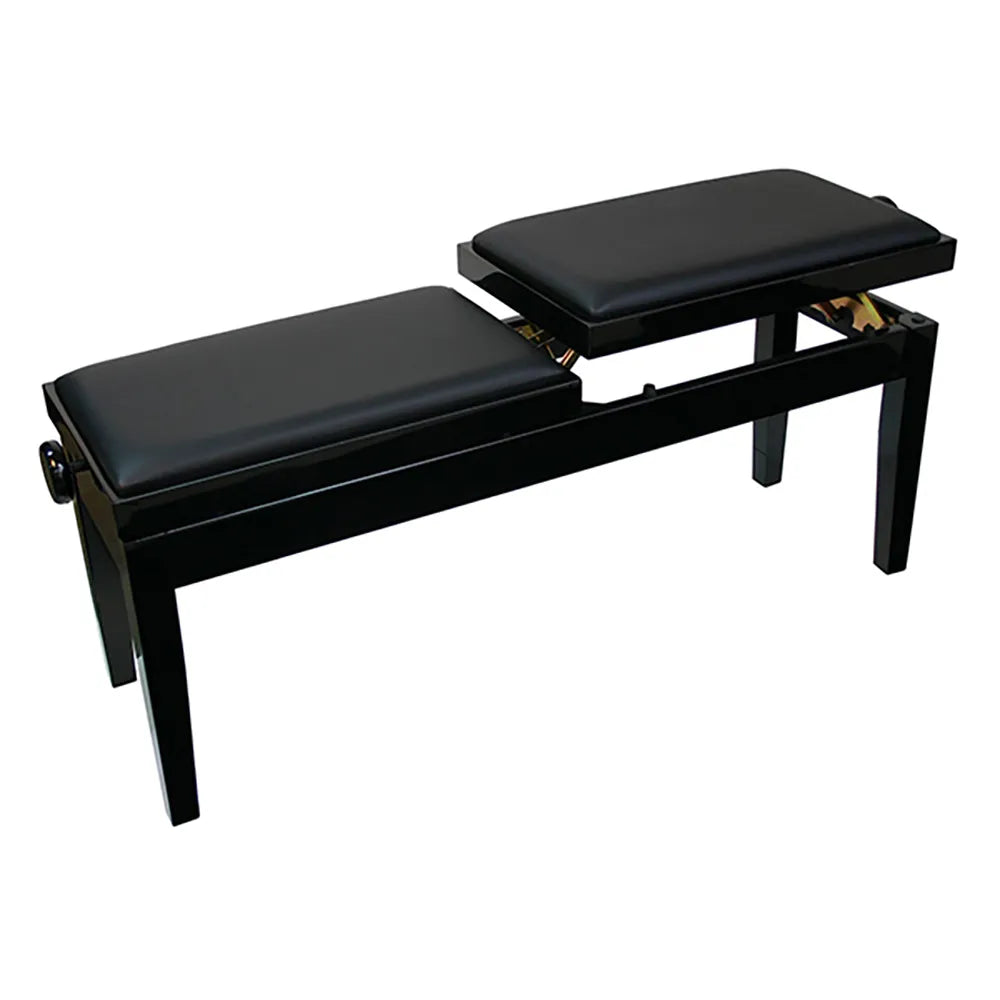 Linley Dual Adjustable Duet Piano Bench - Black Gloss Finish, Leatherette Padding, Adjustable Height 47-56cm, Dual Seat Design for Two Players