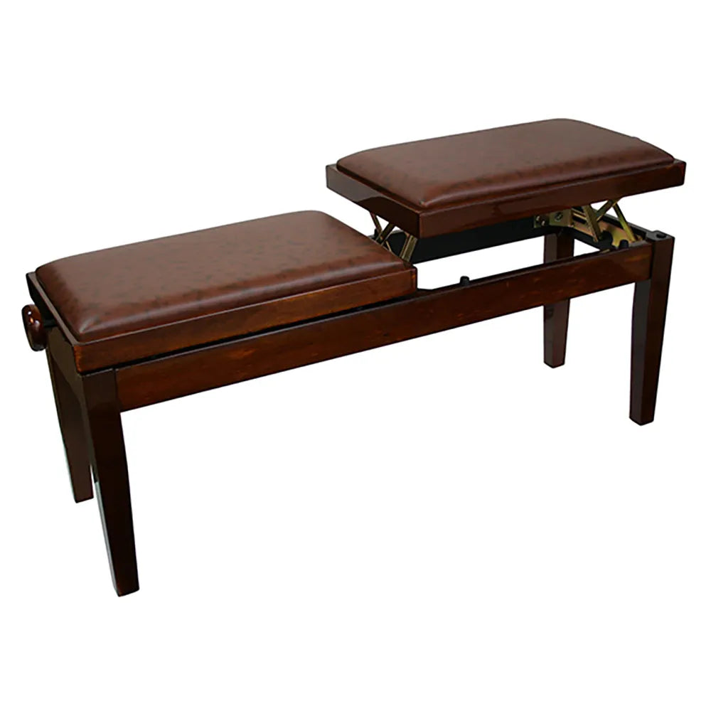 Linley Dual Adjustable Duet Piano Bench - Walnut Finish, Leatherette Upholstery, Dual Seat Design, Height Adjustable 47-56cm
