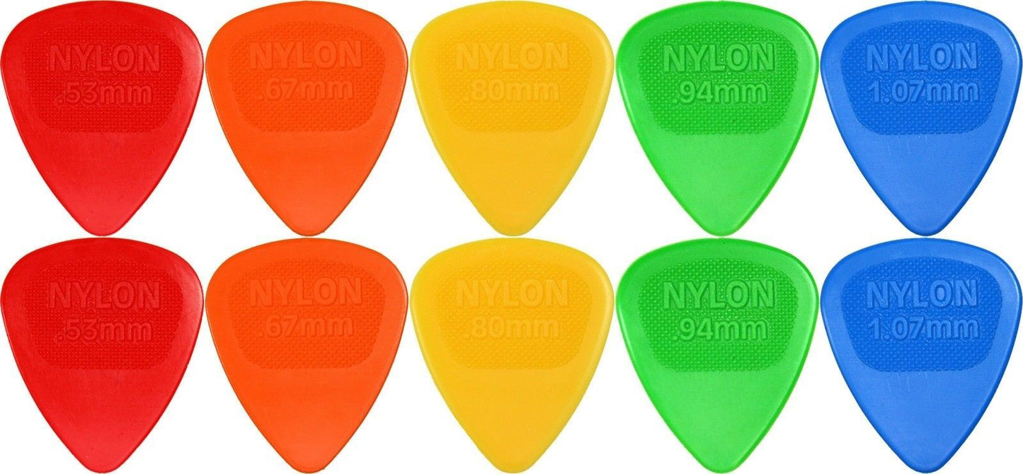 10 x Dunlop Midi Nylon MIXED Colours Guitar Picks NEW