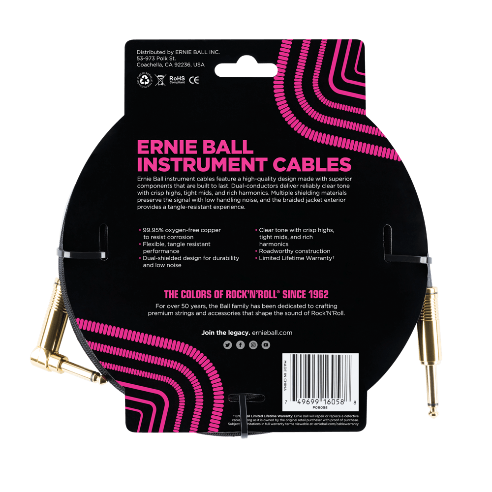 Ernie Ball 7.5 Meter BraidedStraight / Angle Instrument Cable, Black — view 2