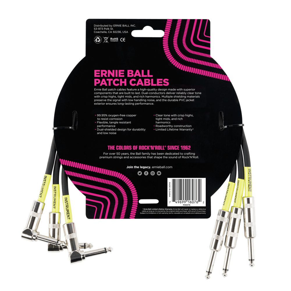 Ernie Ball 45 cm Feet Straight / Angle Patch Cable 3 Pack, Black — view 2