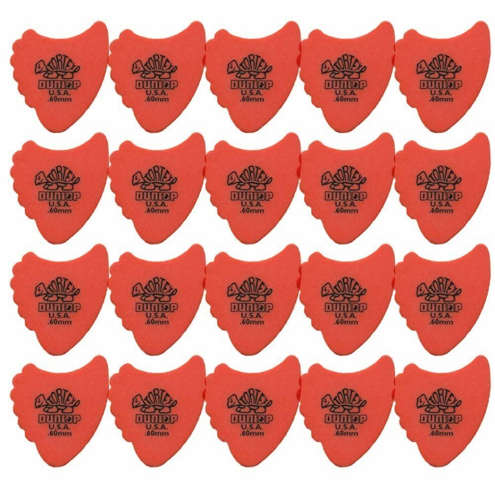 20 x Jim Dunlop Tortex Fins 0.60mm Orange Guitar Picks 414R Free Shipping