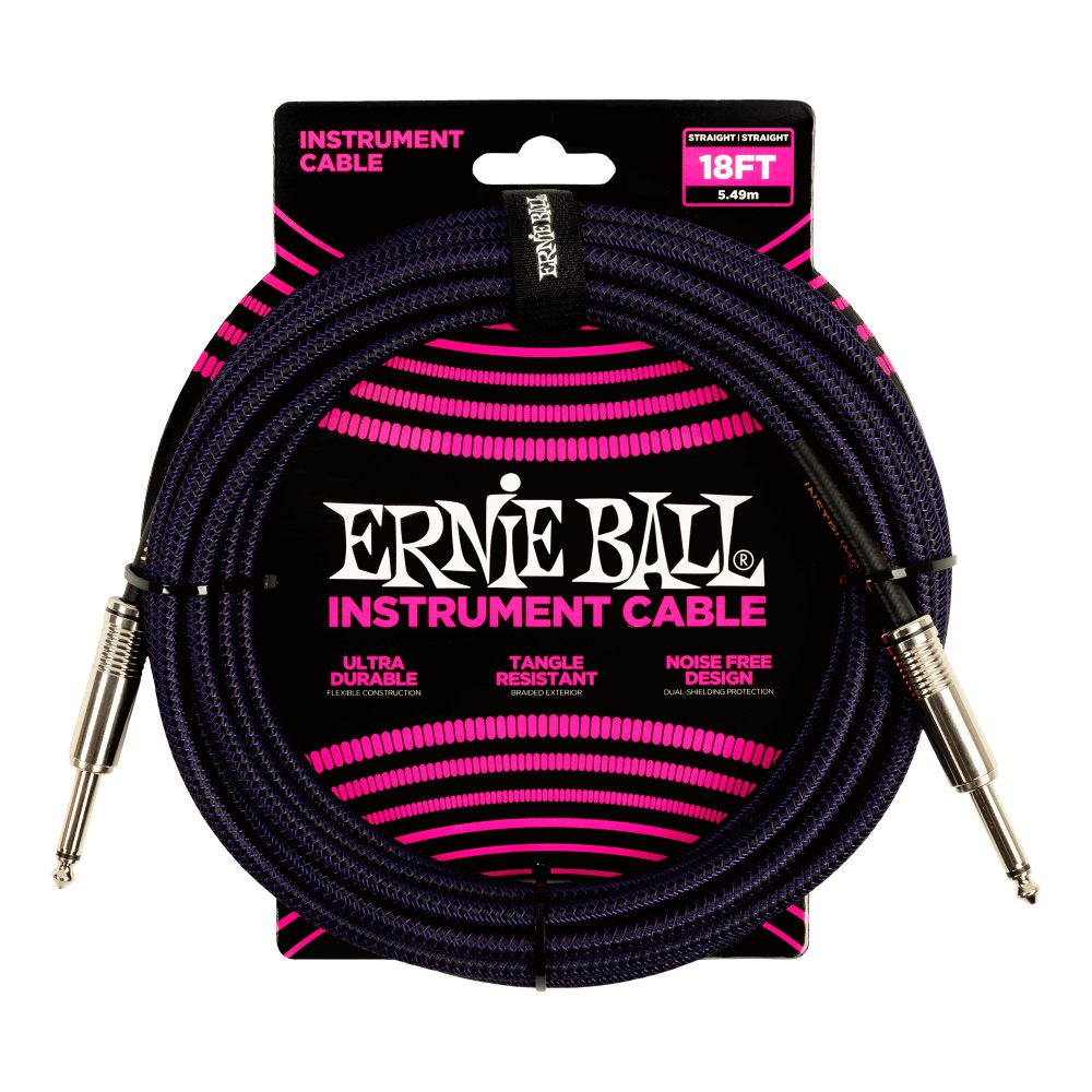 Ernie Ball 18ft Braided Straight Straight Instrument Cable Purple Black