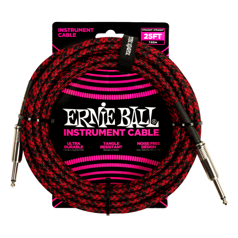 Ernie Ball 25ft Braided Straight Straight Instrument Cable Red Black