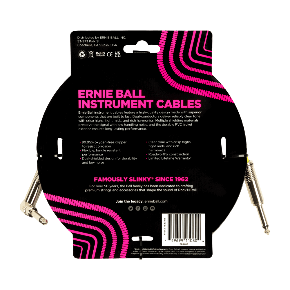 Ernie Ball 15ft PVC Straight Angle Instrument Cable White — view 2