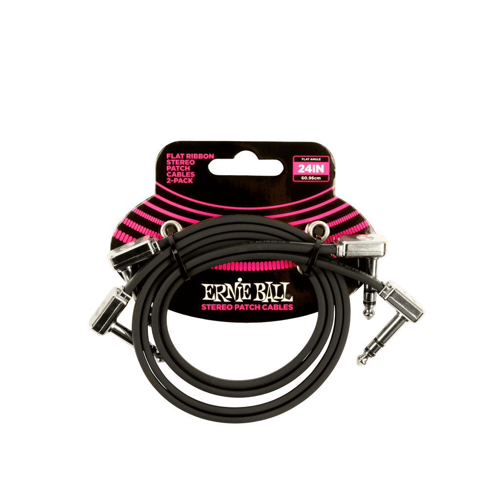 Ernie Ball 24” Flat Ribbon Stereo Patch Cable Black 2-Pack