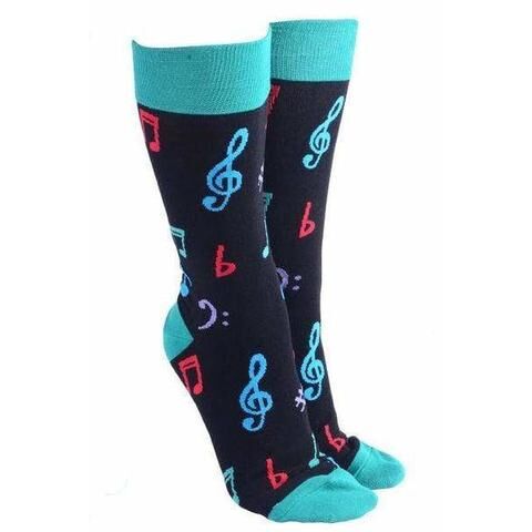 Sock Society Music Socks Black and Green with Colorful Notes and Symbols