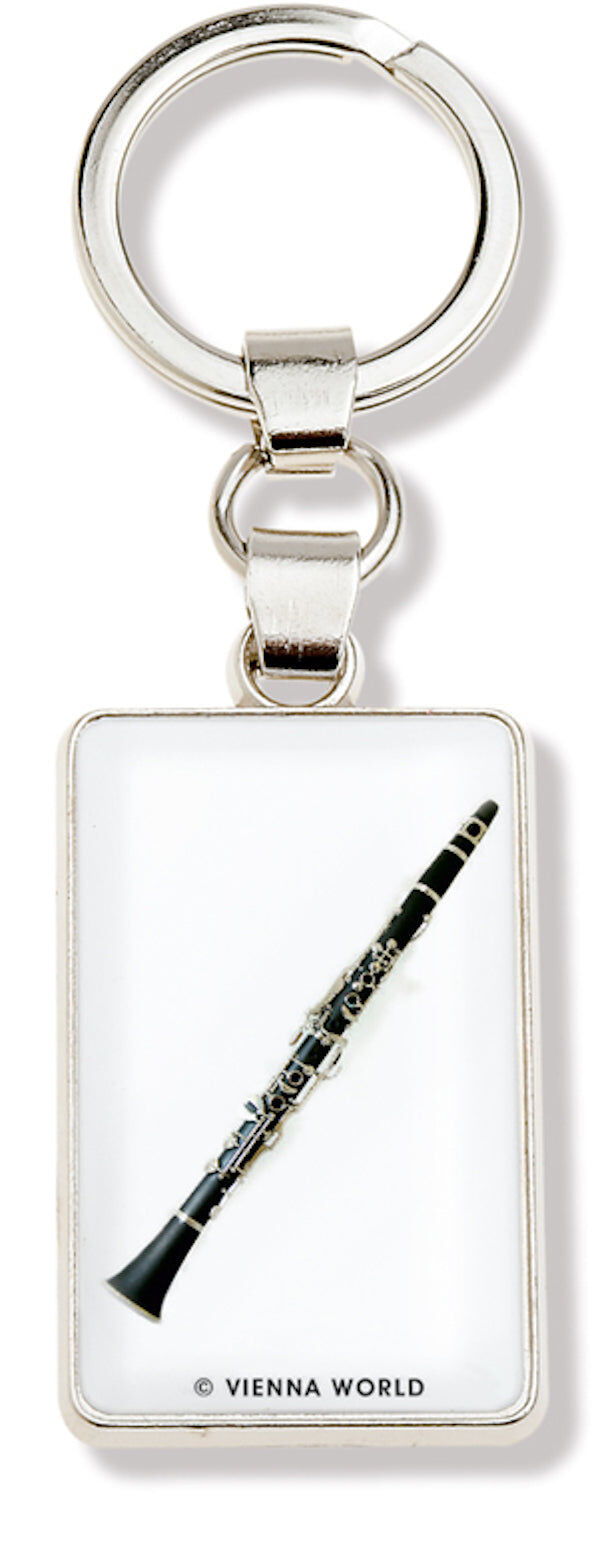 Clarinet Keyring Metal with Silver Finish and White Background