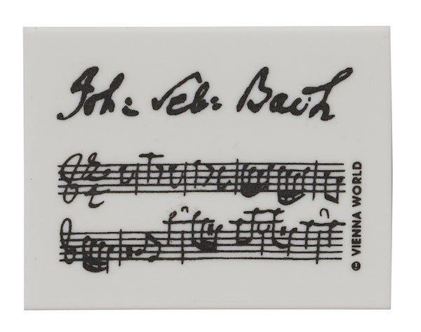 White Eraser with Bach Manuscript, 4.5 x 3.5 x 0.9 cm, European Manufacturing, Cellophane-Wrapped, Ideal for Artists and Students
