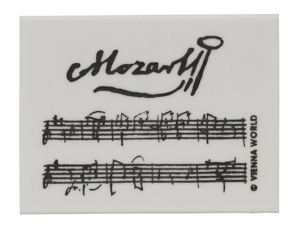 Mozart Manuscript Eraser White with Black Print, Rectangular, 4.5 x 3.5 x 0.9cm