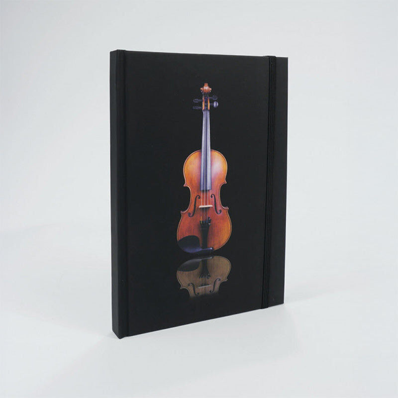 A5 Black Notebook with Violin Cover, 96 Sheets, Hard Cover, Pen Loop, Elastic Band, Ribbon Bookmark, Expandable Pocket — view 3