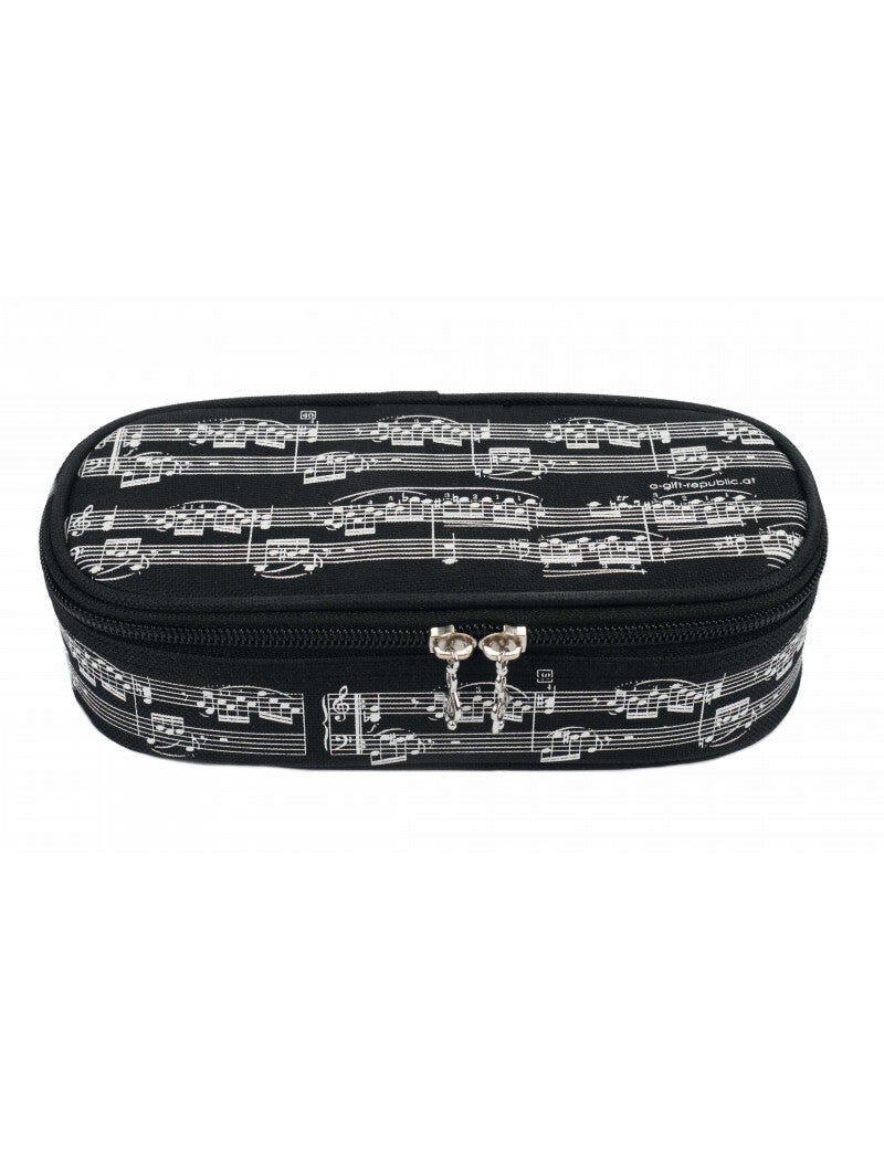 Black Pencil Case with White Manuscript and Zipper