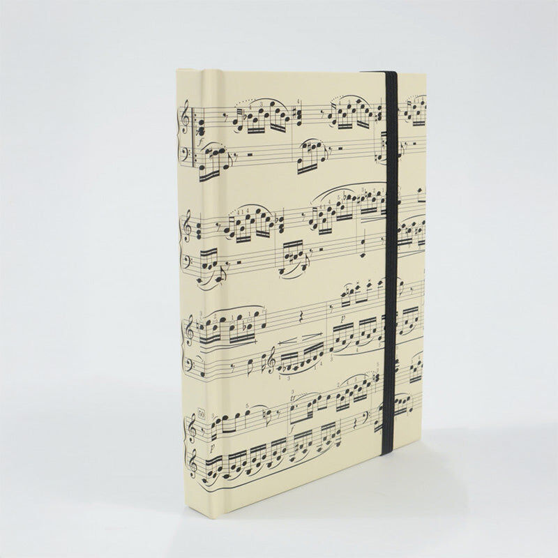 A5 Cream Notebook with Black Manuscript, Hard Cover, Pen Loop, Elastic Band, Ribbon Bookmark, Expandable Pocket, 96 Sheets (192 Pages) — view 3