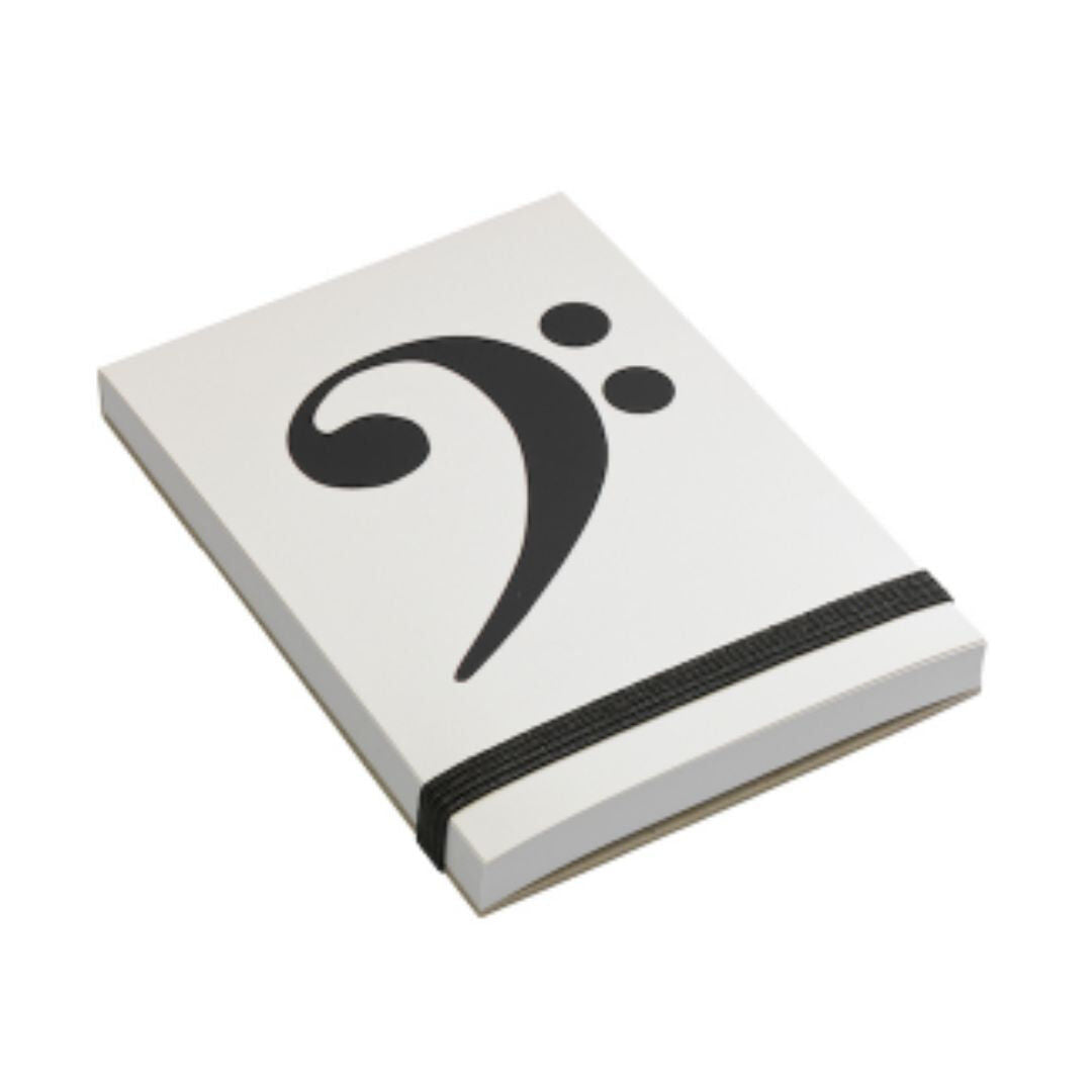 Bass Clef Pocket Notepad with Elastic Band - White and Black Print