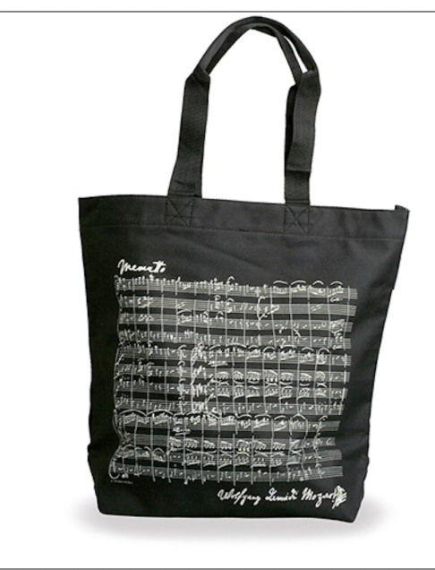 Black Tote Bag with White Mozart Original Manuscript Score, 38x39x15cm + handle