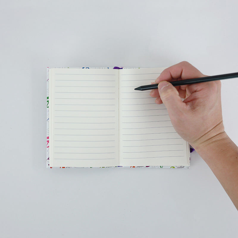 A6 Notebook with Colourful Treble Clefs, Hard Cover, 96 Sheets, Elastic Band, Pen Loop, Ribbon Bookmark, Expandable Pocket — view 3