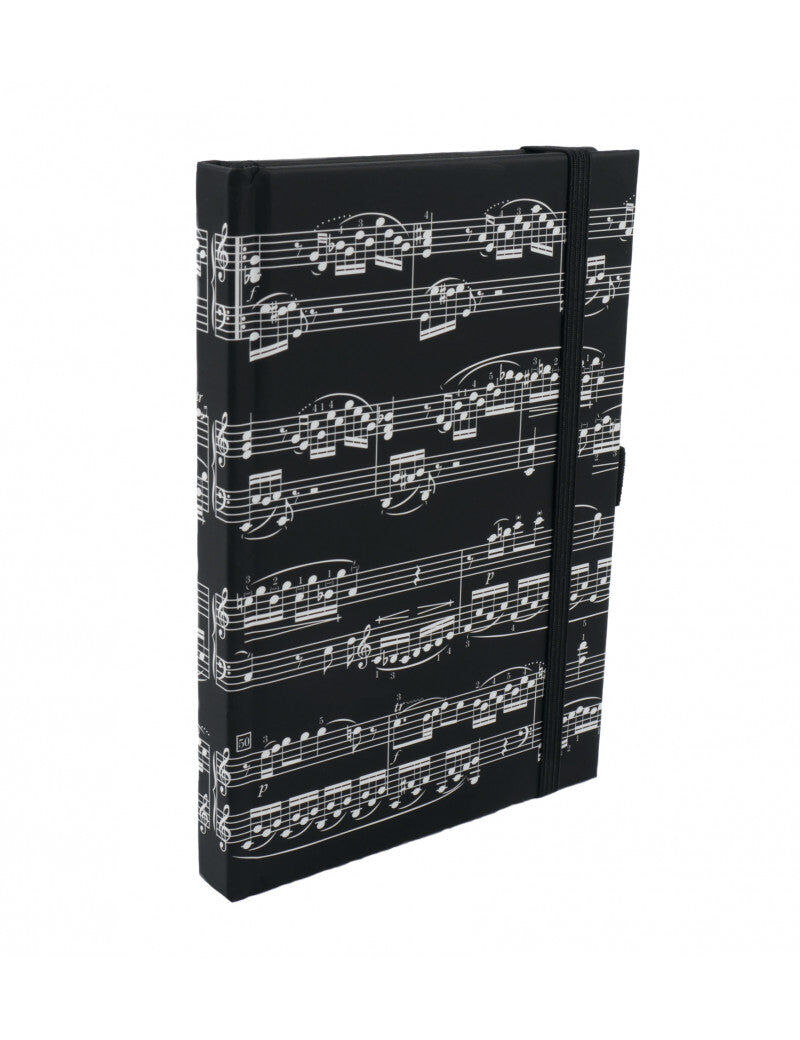 A5 Black and White Music Manuscript Notebook with Elastic Band