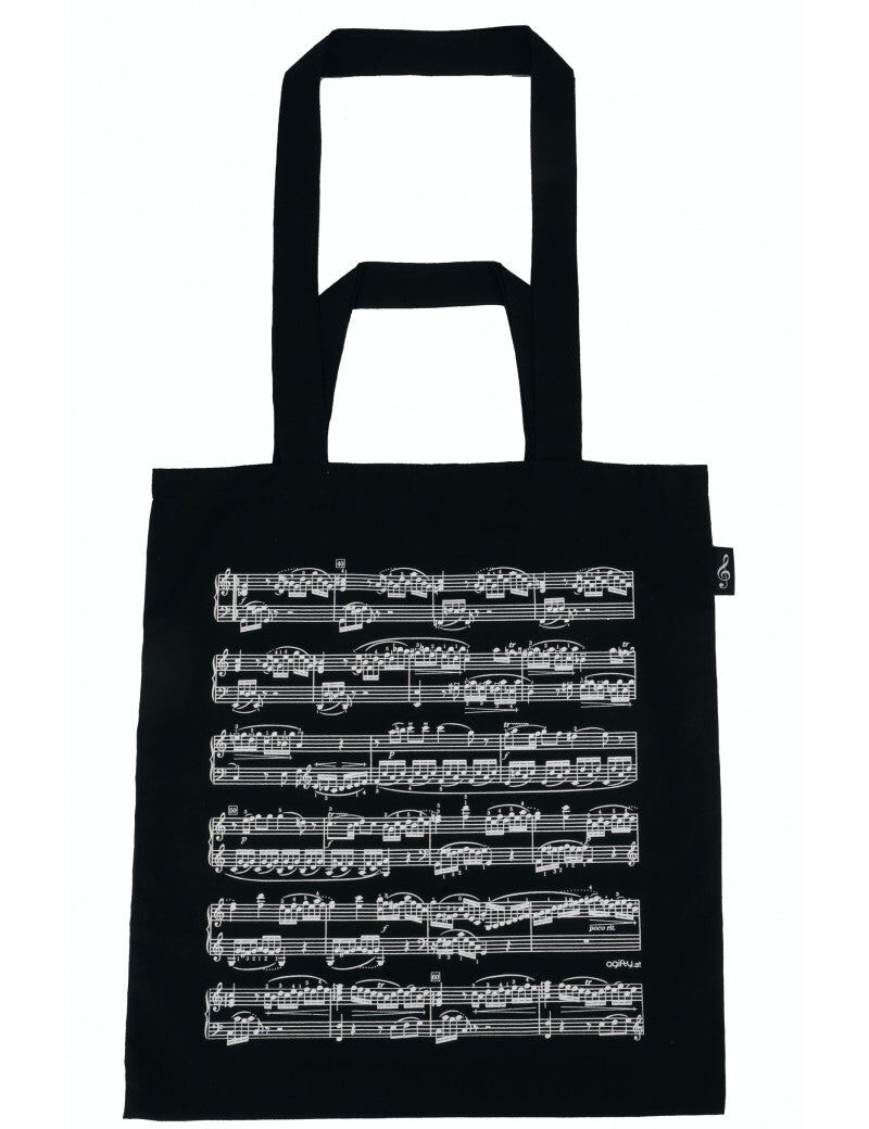 Black Tote or Music Bag with White Manuscript - Double-Sided Keyboard Print, Long & Short Handles, 37.40 cm Height