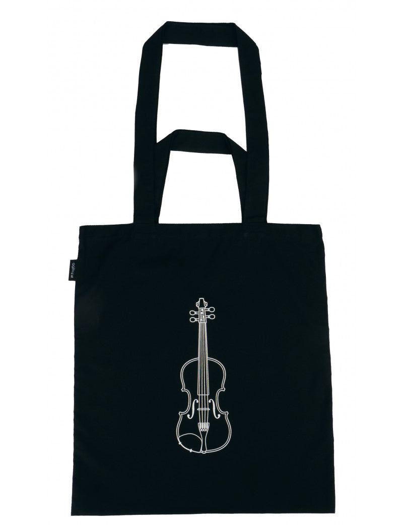 Black Tote/Music Bag with White Violin Design on Both Sides, Long and Short Handles, 37.40 cm Length