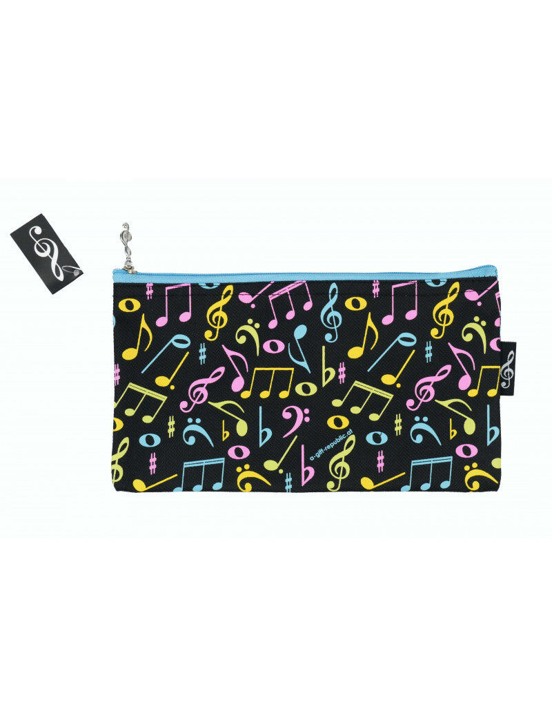 Music Pencil Case Black with Colorful Notes - 22cm x 12.5cm