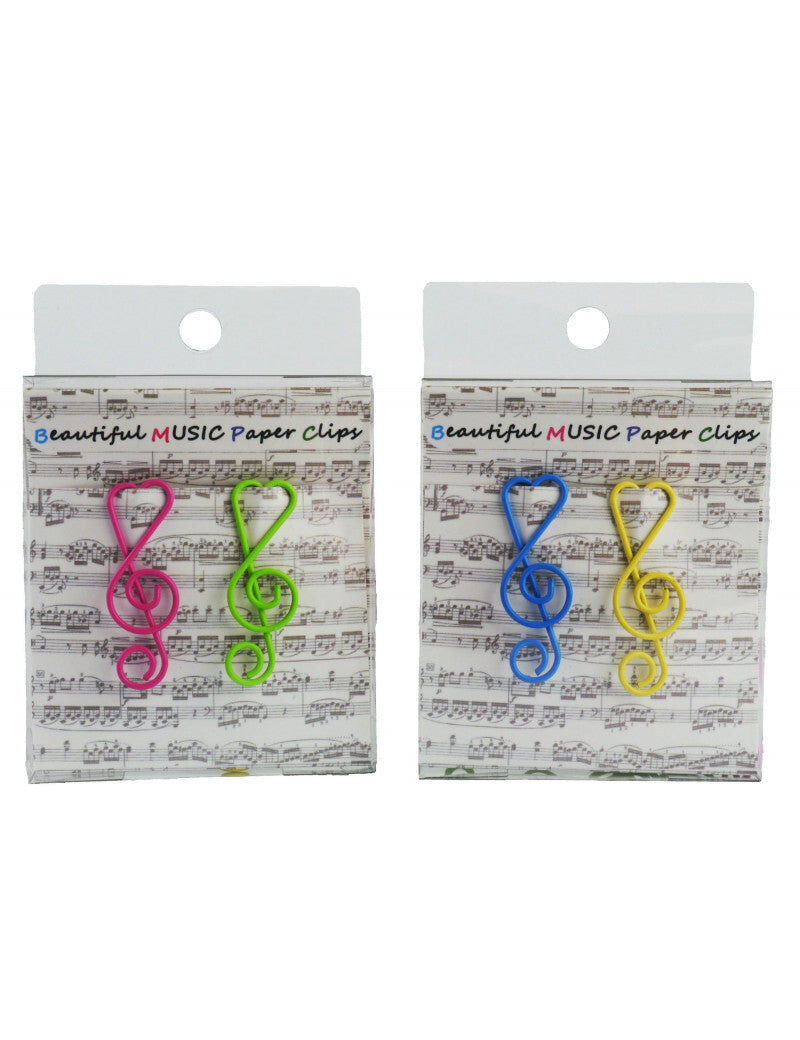 Pack of 12 Colourful Treble Clef Paper Clips in Blue, Green, Red, and Yellow