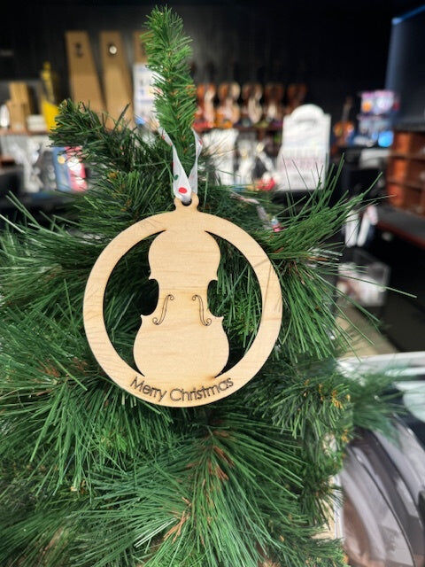 Wooden Violin Shape Christmas Decoration "Merry Christmas" 12cm