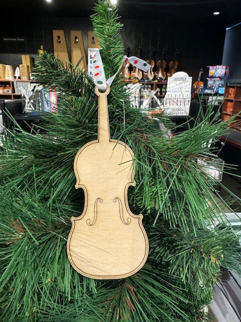 Wooden Violin Shape Christmas Decoration 12cm
