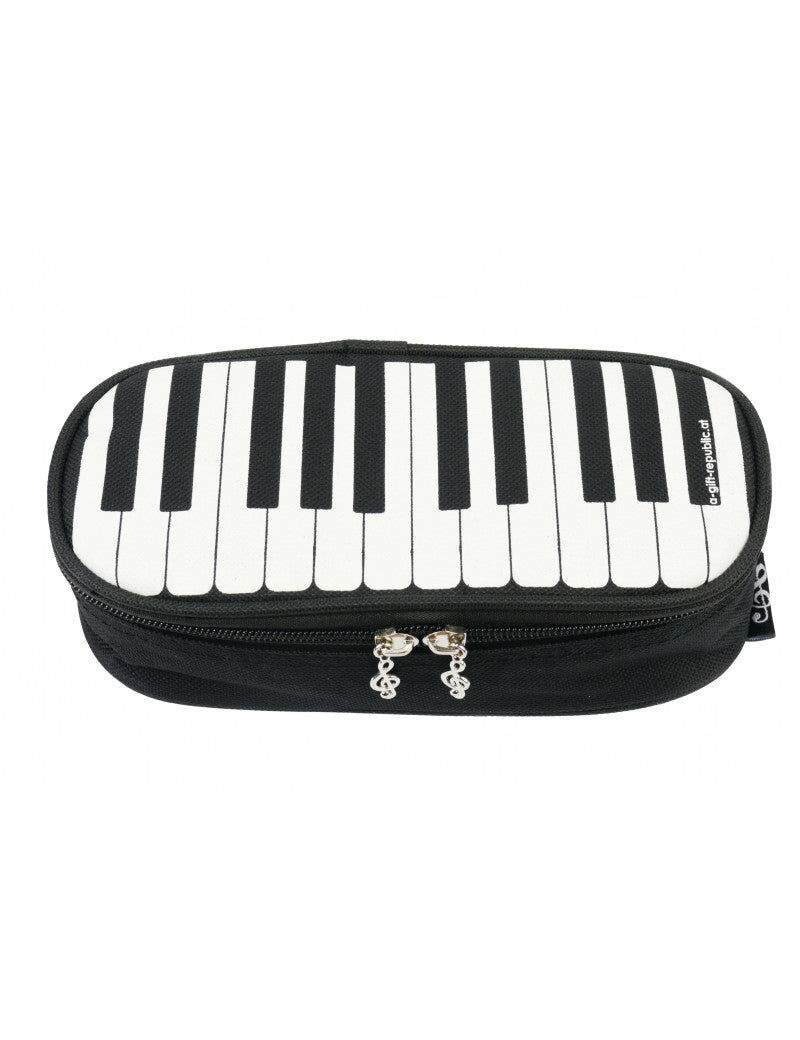 Piano Pencil Case Black with White Keyboard Design