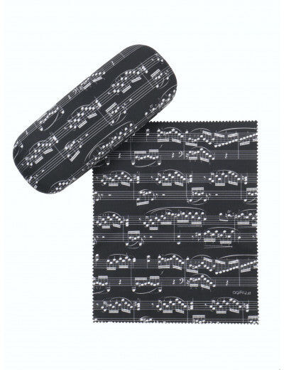 Black Glasses Case with White Manuscript and Microfibre Cleaning Cloth — view 2