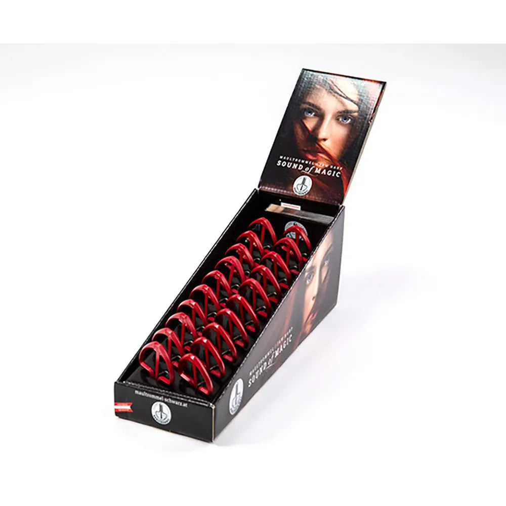 Schwarz Size 8 Red Jaw Harps Display Box of 20 with Instructions - Sound of Magic Series, 65mm, Made in Austria