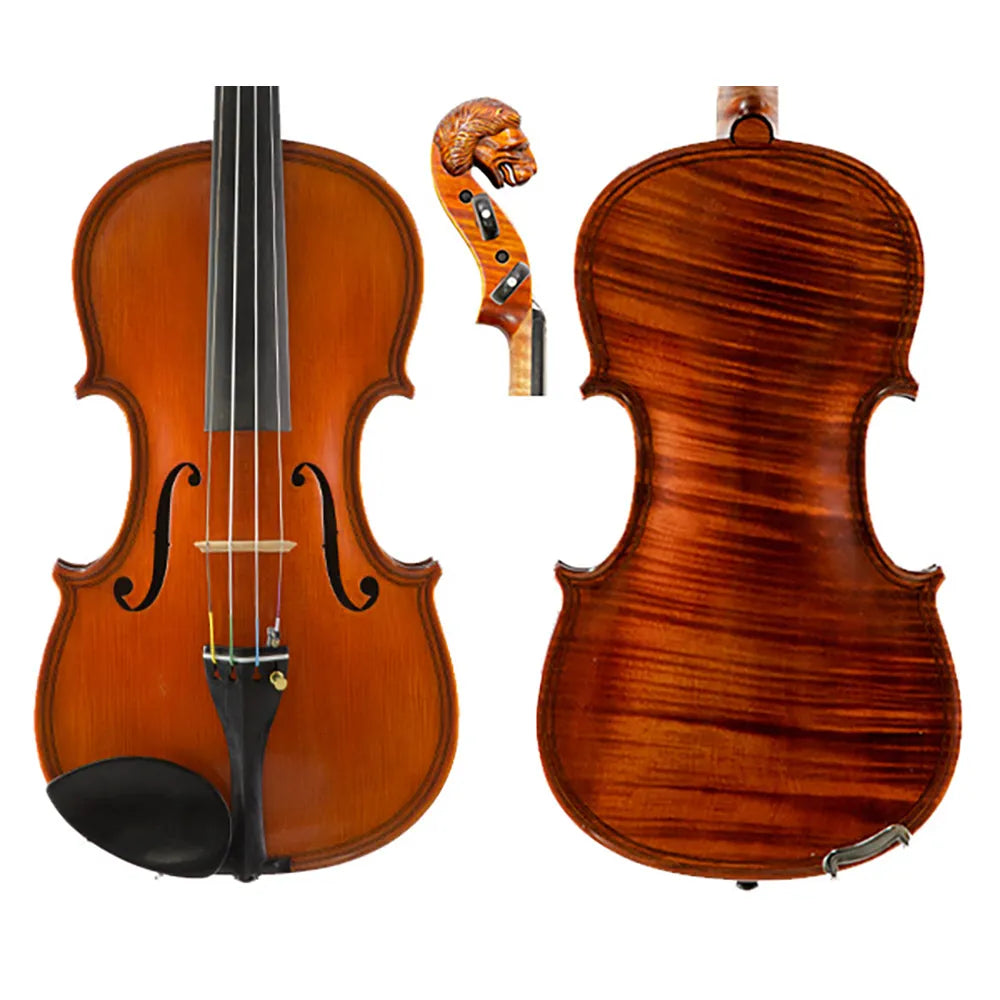 Gliga Vasile Violin with Lion Head Scroll, 1pc Maple Back, Carpathian Spruce Top, Antique Oil Varnish, Handcrafted in Romania