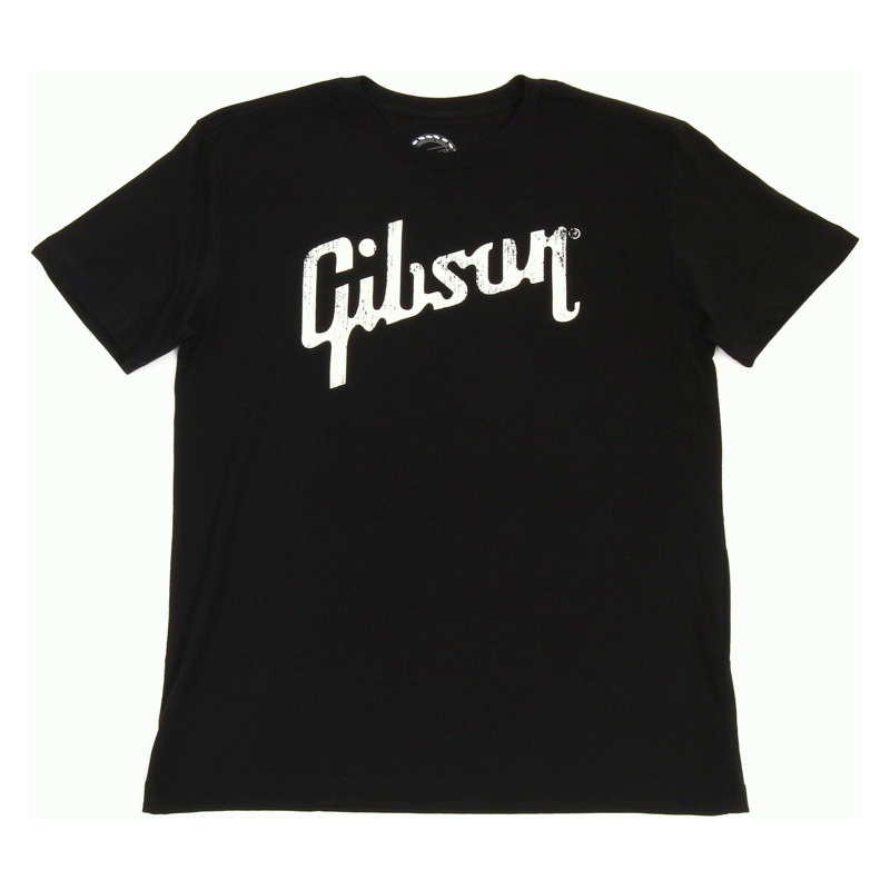 Gibson Distressed Logo T-Shirt Black Large 100% Cotton Unisex