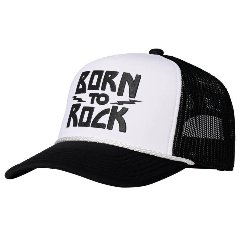 Gibson Kids Born 2 Rock Black and White Trucker Hat with Adjustable Snap Closure