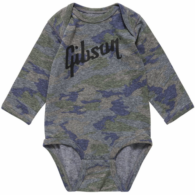 Gibson Camo Baby Onesie, 0-3 Months, 60% Cotton/40% Polyester Blend, Features Gibson Logo