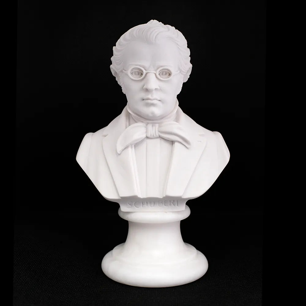 15cm Crushed Marble Schubert Bust by Cav. Arnaldo Giannelli, Volterra Artisan Craft