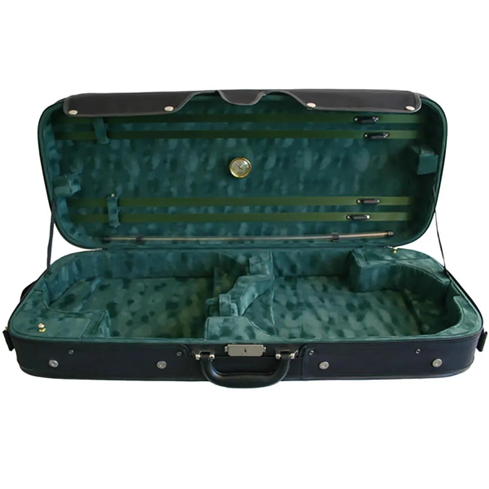 TG Double Violin Case - Woodshell - Black and Green with Suspension Padding and Backpack Straps