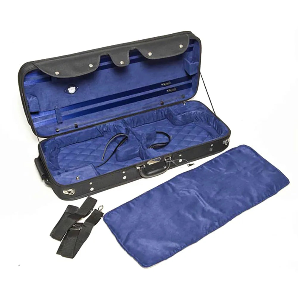 HQ Double Violin Case Woodshell Black/Blue with Accessories and Lockable Latch