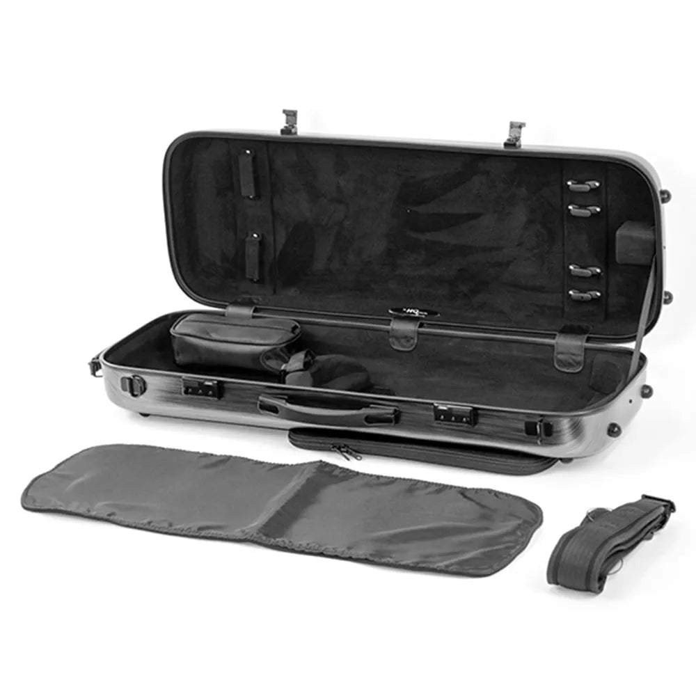 HQ Oblong Viola Case Polycarbonate Brushed Blue with Blanket, Pouch, Bow Holders, Adjustable Neck Support, Music Bag — view 2