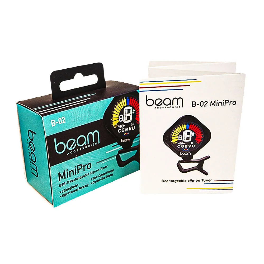 Beam Accessories MiniPro Rechargeable Clip-on Tuner B-02 with USB-C, High-Contrast Display, 5 Tuning Modes, Auto Power-Off, 360° Rotation — view 6