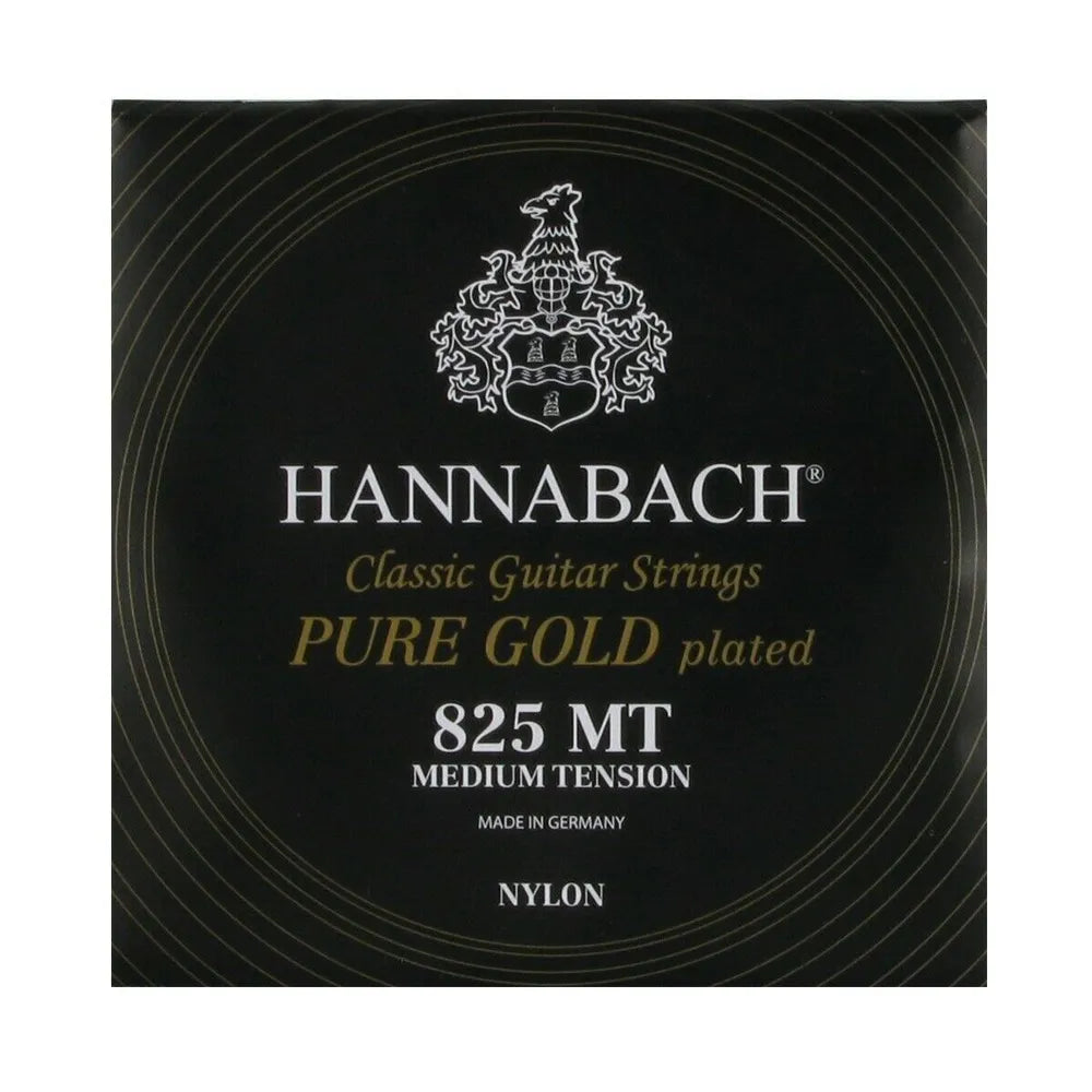 Hannabach 825MT Pure Gold Classical Guitar String Set - Medium Tension, 24K Gold-Plated Basses, Nylon Trebles, Long Lifetime