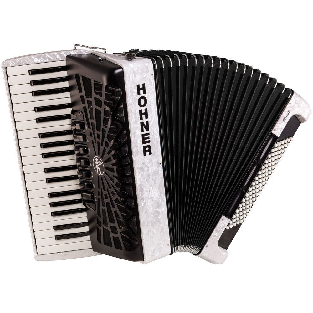 Hohner Bravo III 96 Bass Chromatic Accordion White Pearl
