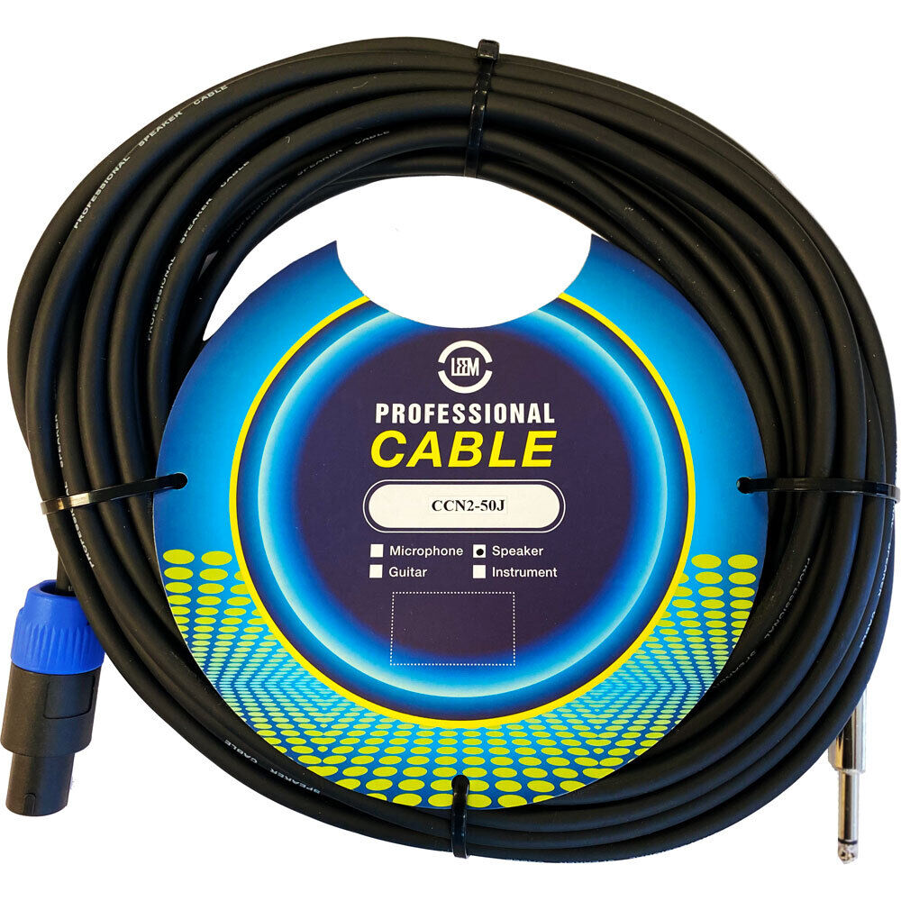 Leem 50ft Speaker Cable with Speakon Female Connector and 1/4" Straight TS, 12 AWG, 2 Pole, CNL-4