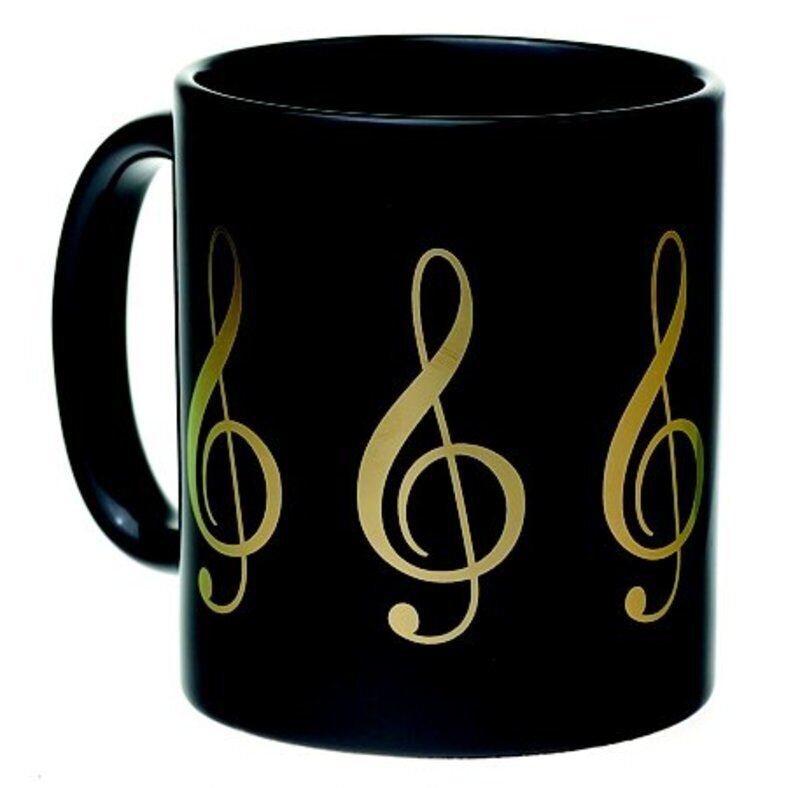 Ceramic Mug Treble Clef Design Black and Gold
