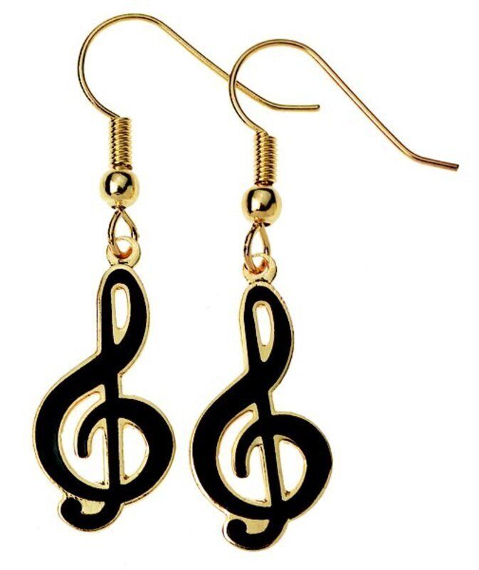 Black Treble Clef Earrings 1.5" Long x 0.4375" Wide