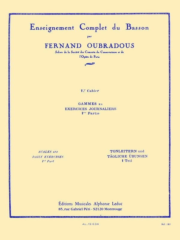 Oubradous - Complete Study Of The Bassoon Vol 1 (Softcover Book)