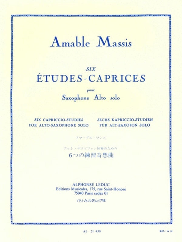 Massis - 6 Etudes Caprices For Solo Alto Sax (Softcover Book)