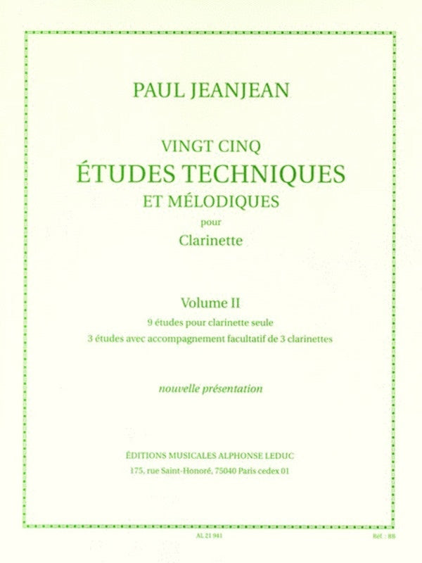 Jeanjean - 25 Technical And Melodic Etudes Vol 2 Clarinet (Softcover Book)