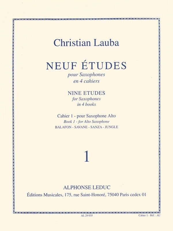 Lauba - 9 Etudes Vol 1 For Alto Sax (Softcover Book)
