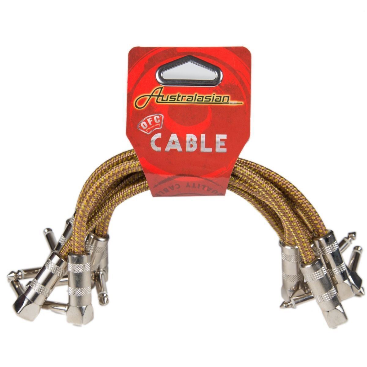 6 x Australasian 6 Inch Braided Tweed Patch Lead Cable Right Angle, Pedal Boards