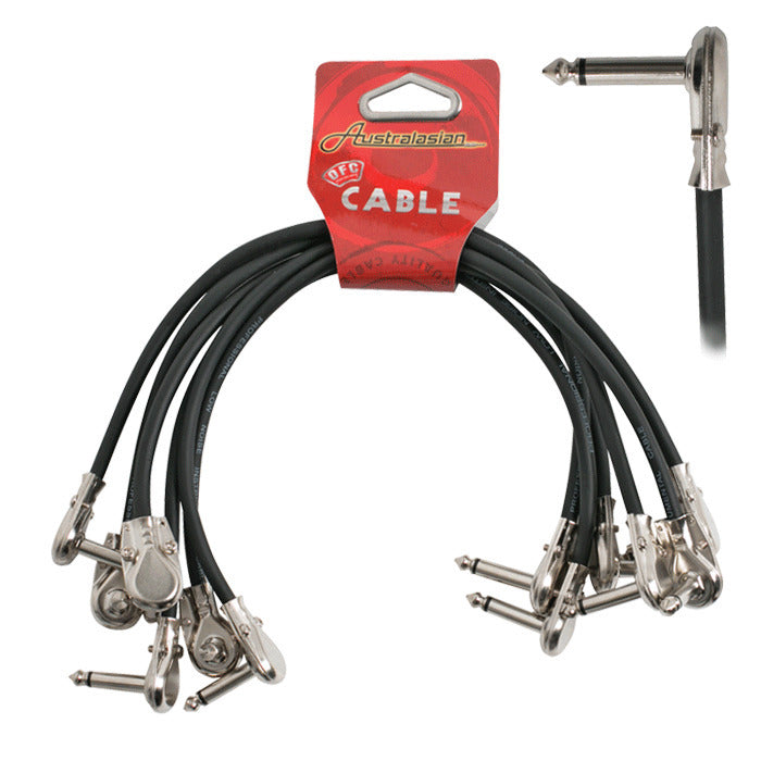 6 x Australasian 1 Foot Patch Lead Cable Right Angle Pedal Boards